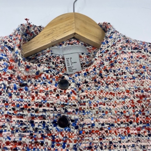 H&M Multi-Coloured Textured Blazer Jacket Women's 8 - Picture 5 of 12